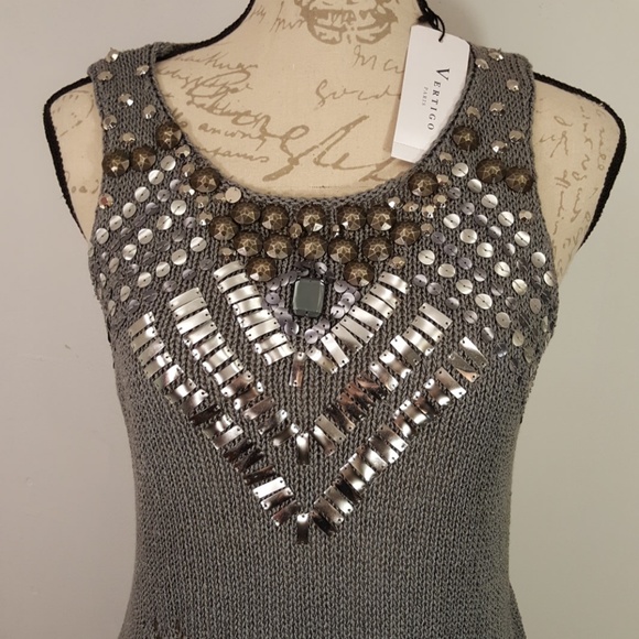 Vertigo Paris Gray Silver Crochet Dress Tunic - Picture 2 of 8